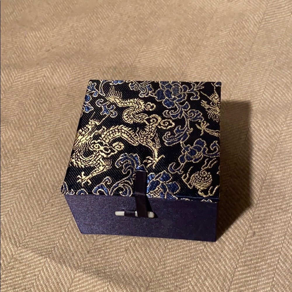 Blue Satin Jewelry Watch Box with Gold Embroidery